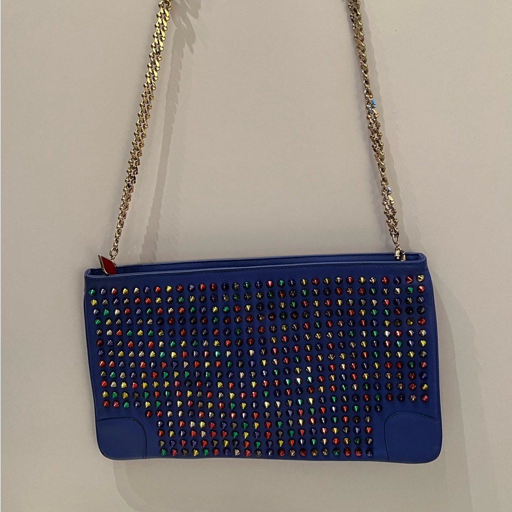 Christian Louboutin Blue Loubiposh Spiked Clutch